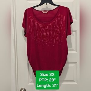 SJS Short Sleeve Embellished Top, EUC, Size 3X